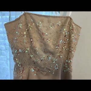 Morgan and Company soft beige sequined beaded lined gown